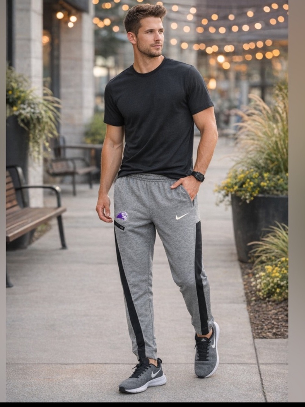 Nike Dri-FIT Men’s Large Gray Black Jogger Sweatpants Athletic Training